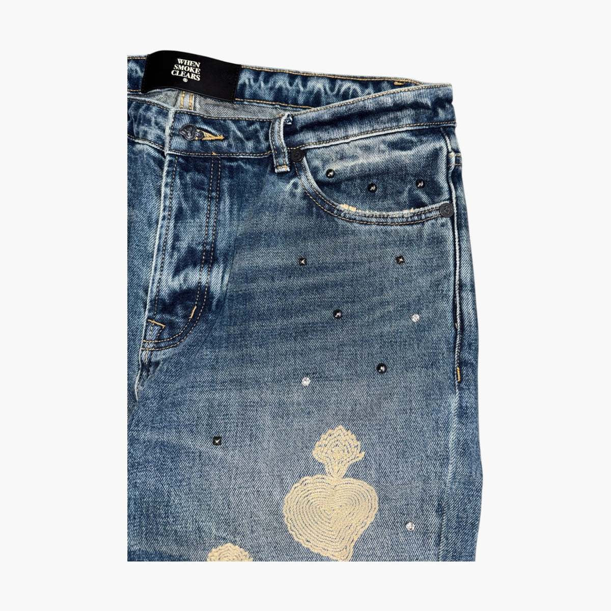 When Smoke Clears Chainstitch Light Wash Jeans