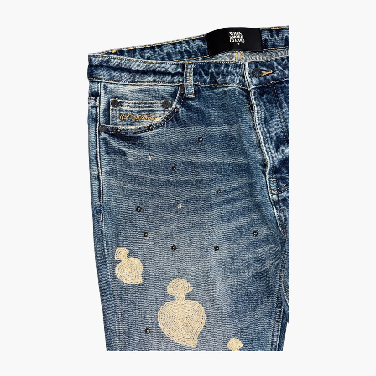 When Smoke Clears Chainstitch Light Wash Jeans
