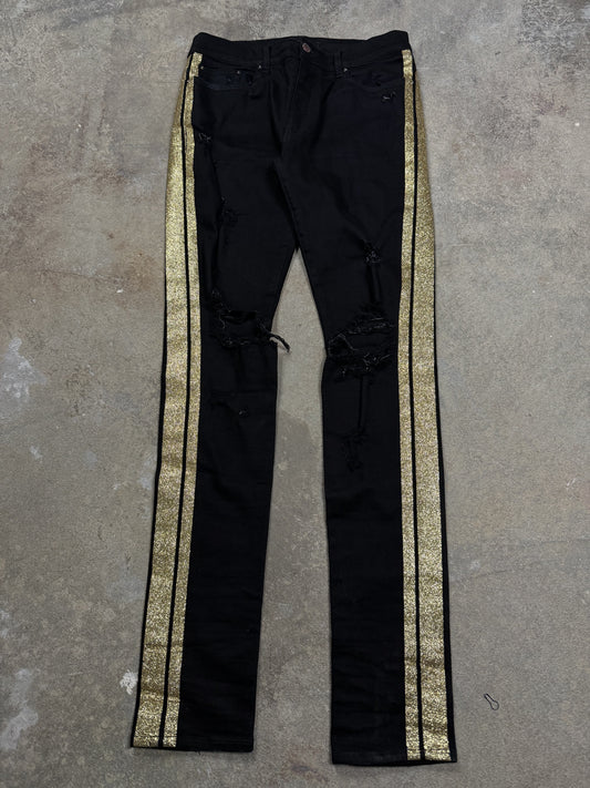 Amiri Jeans Black Gold Glitter Stripe Used 32