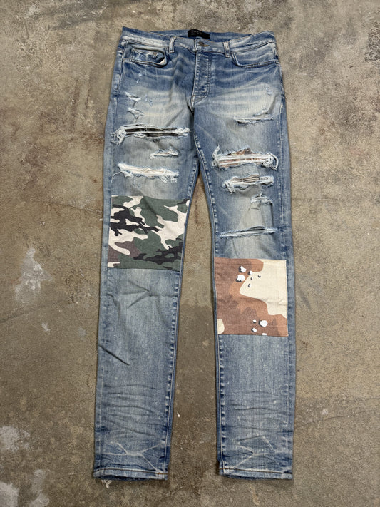 Amiri Jeans Light Wash Camo Patchwork Used 34