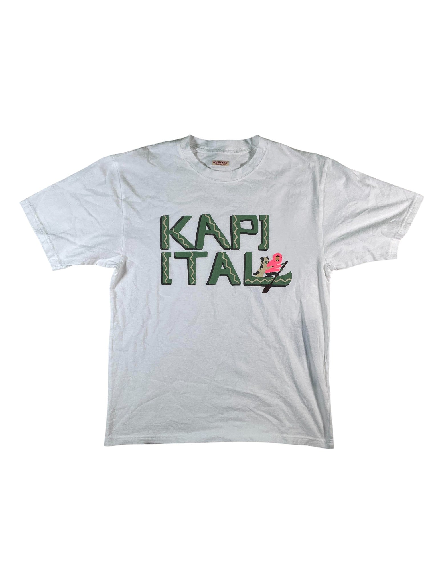 Kapital Jersey Crew Tee with Canoe Print Green T-shirt