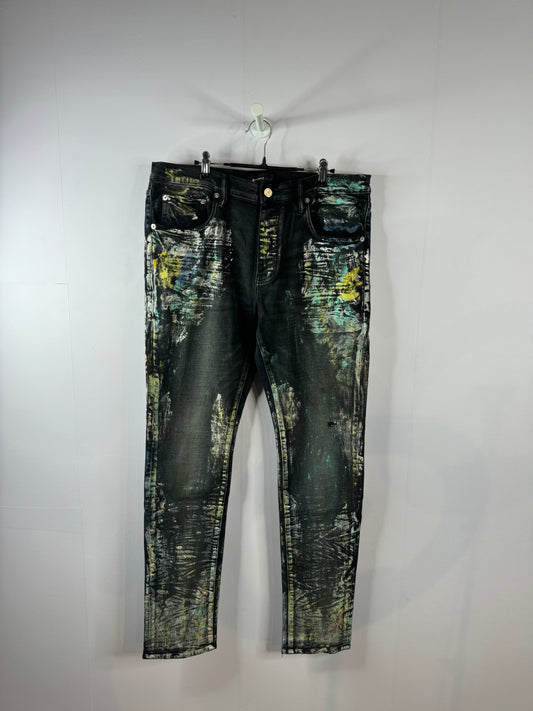 Purple Jeans Black Wax Splatter Used 36