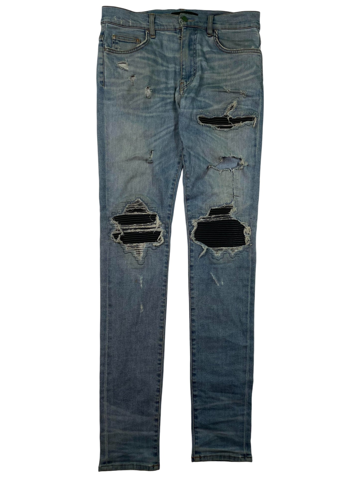Amiri Mx1 Light Wash Black Patch Jeans