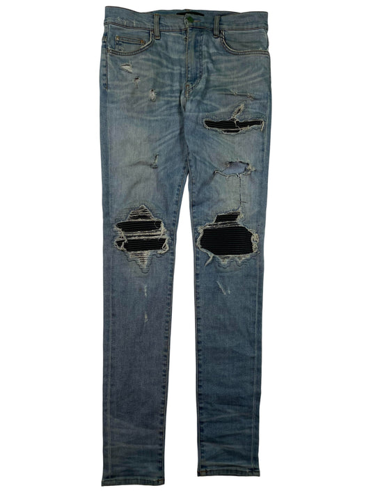 Amiri Mx1 Light Wash Black Patch Jeans