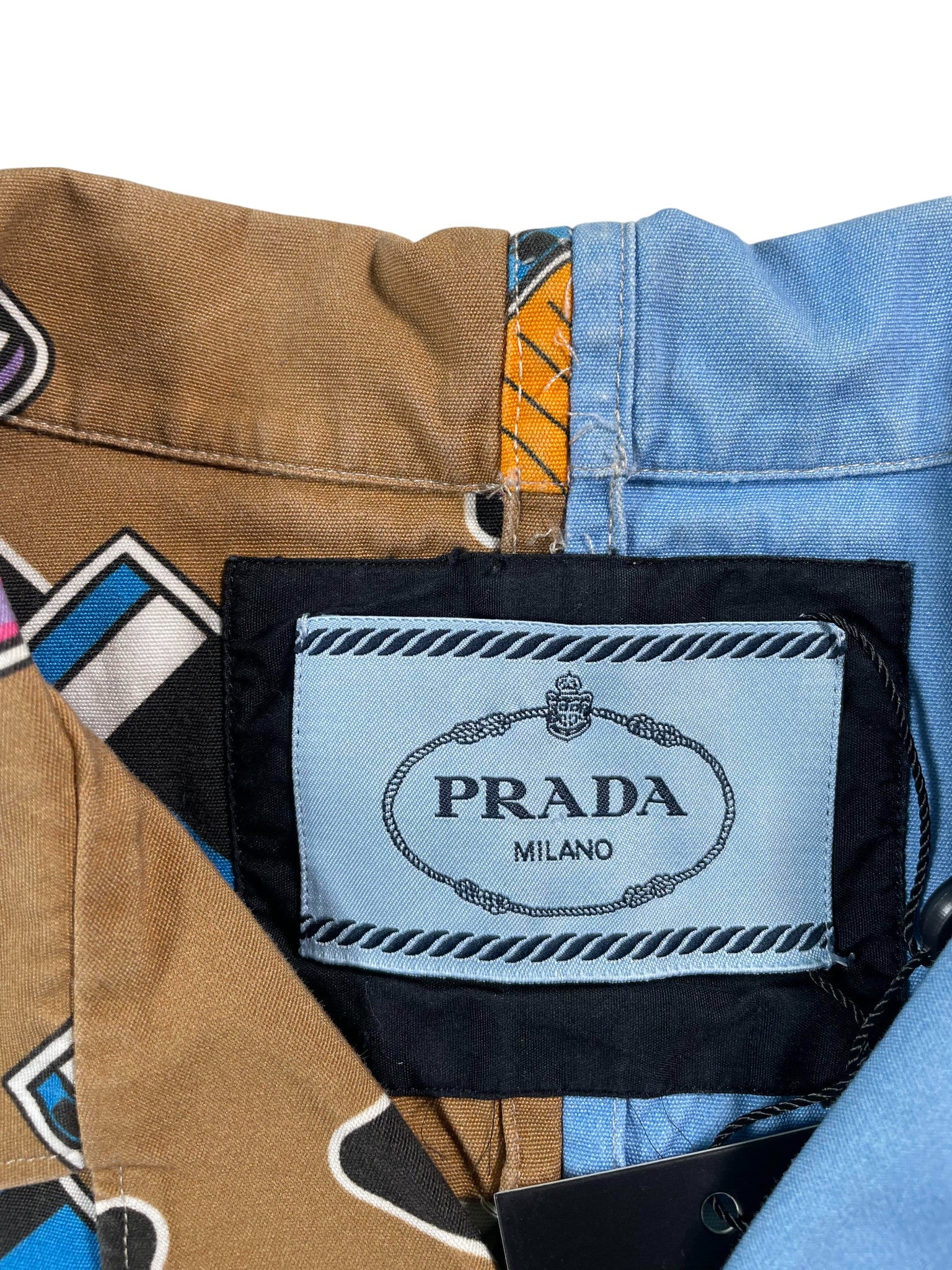 Prada 'Music' Double Match Beige & Baby Blue Button Up