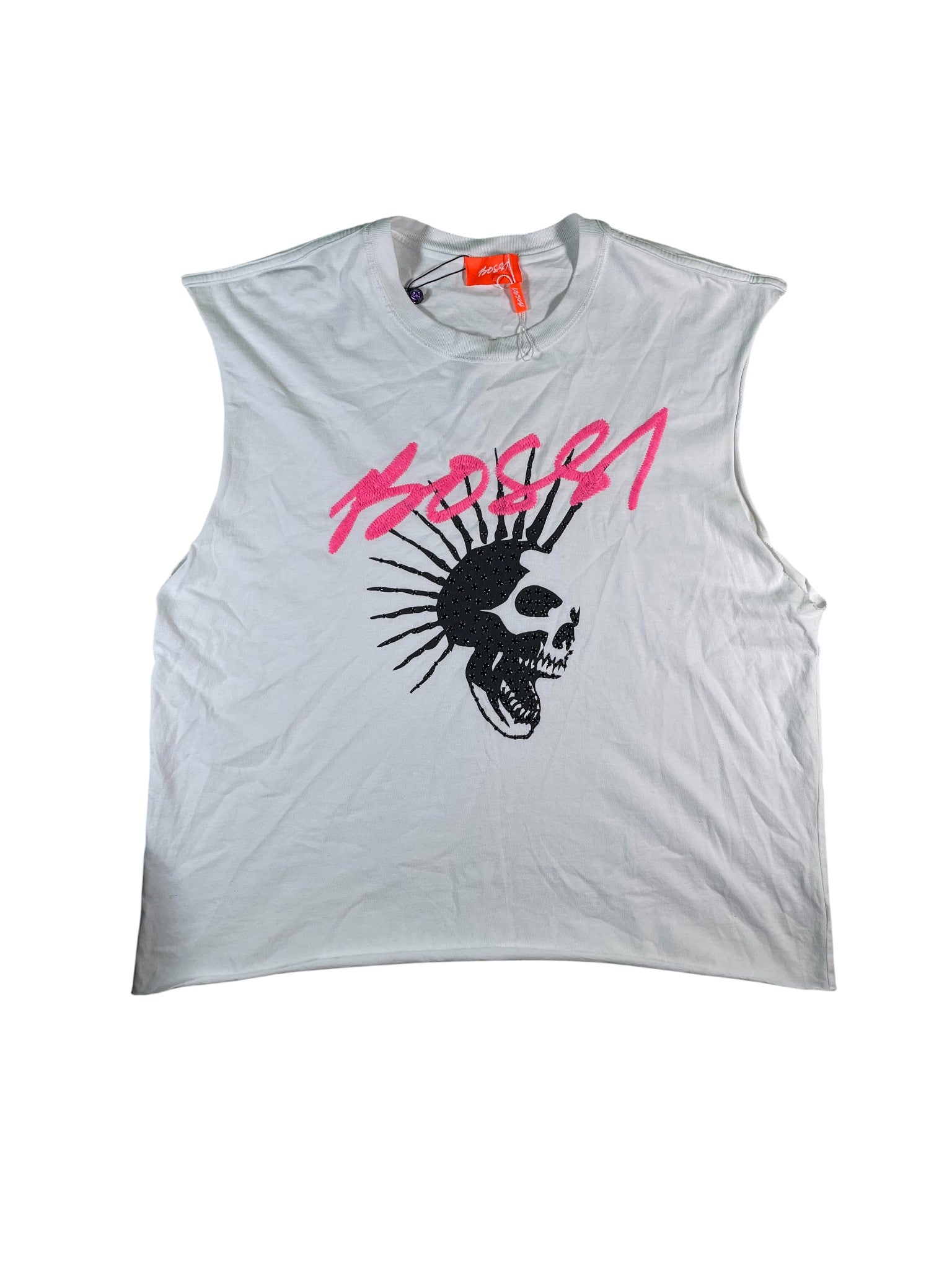 Bossi 'Studded Skull' White & Pink Sleeveless Tee