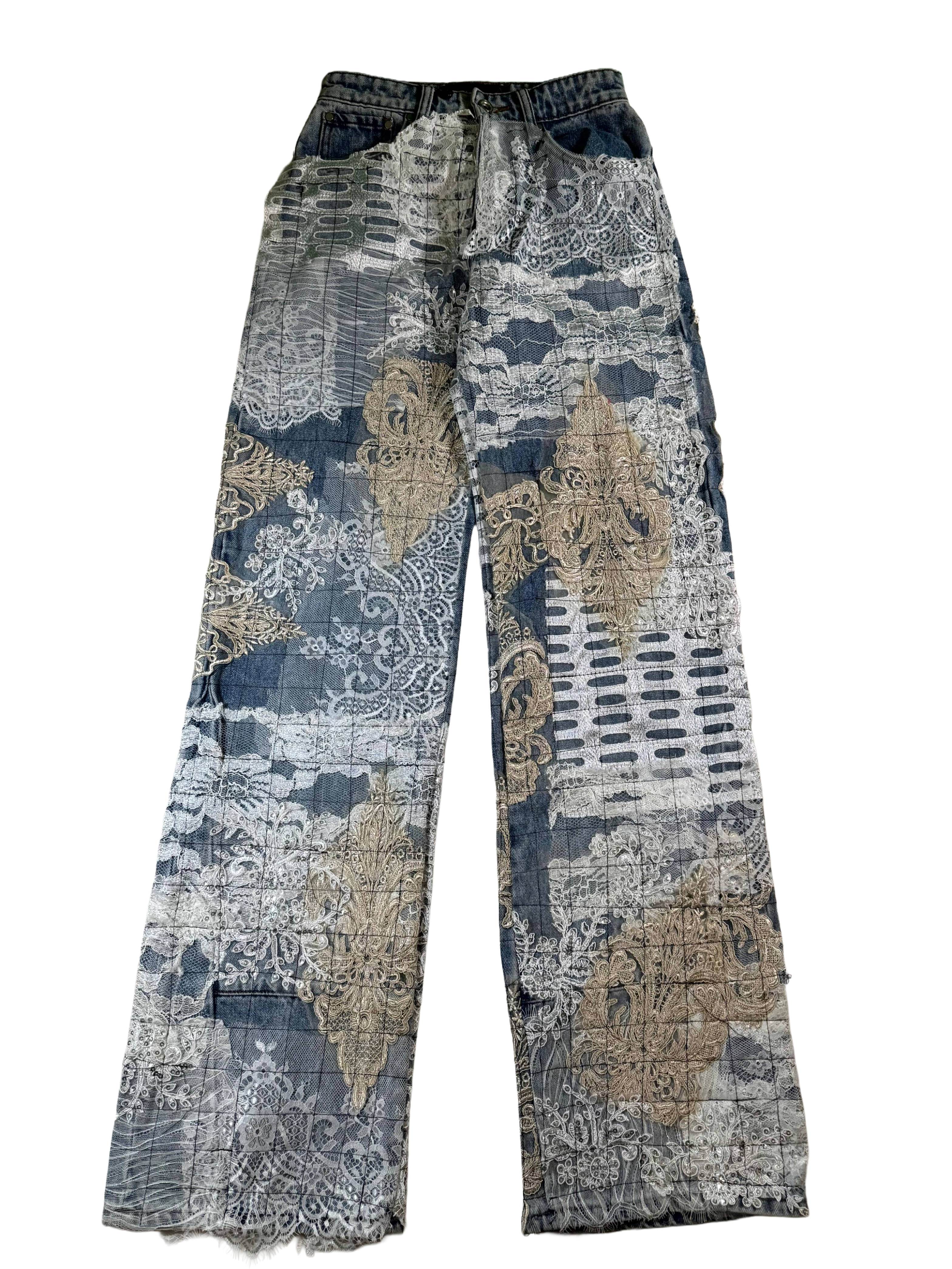 Who Decides War Sky Grid Lace Denim Light Wash Jeans