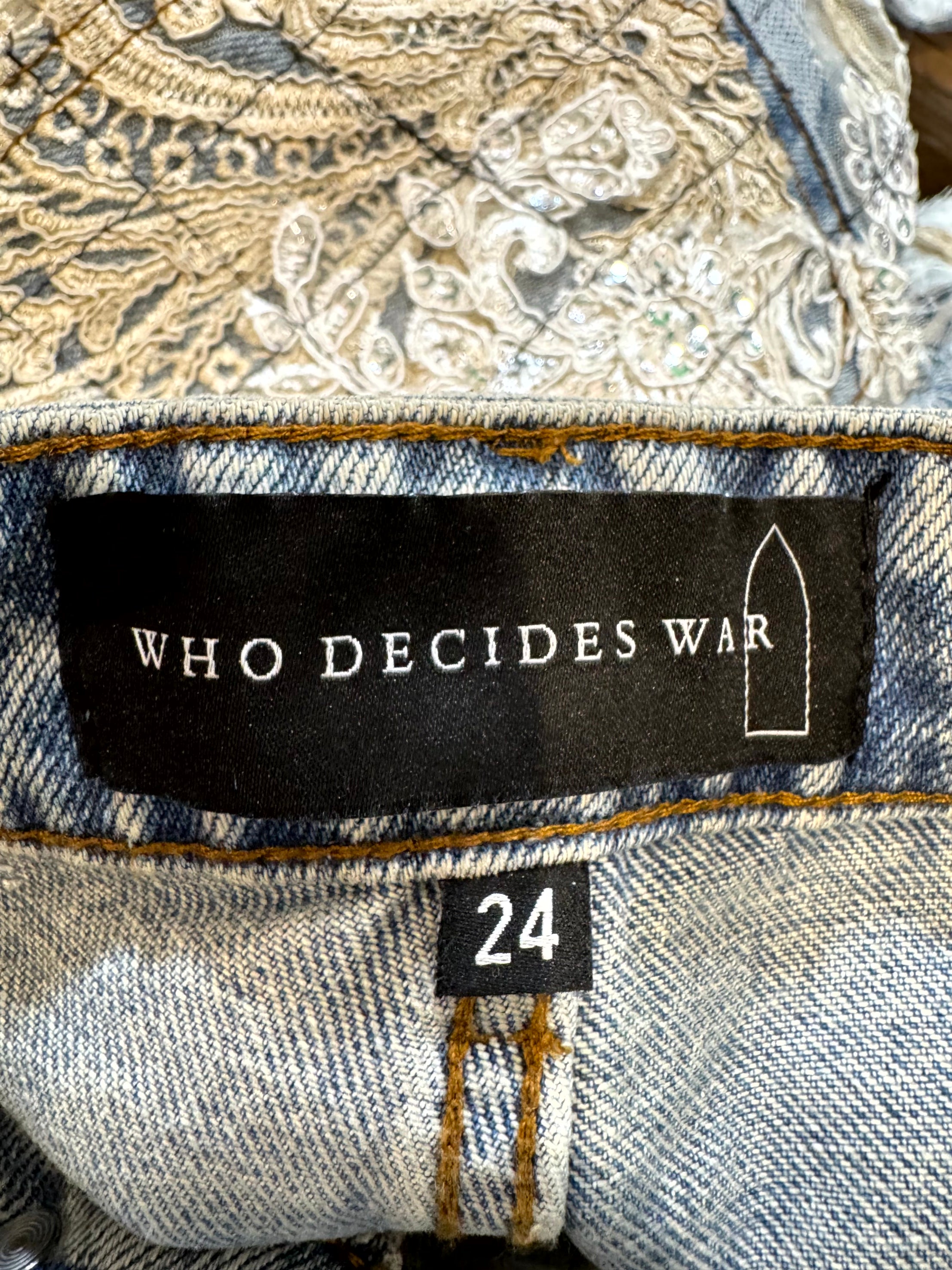 Who Decides War Sky Grid Lace Denim Light Wash Jeans