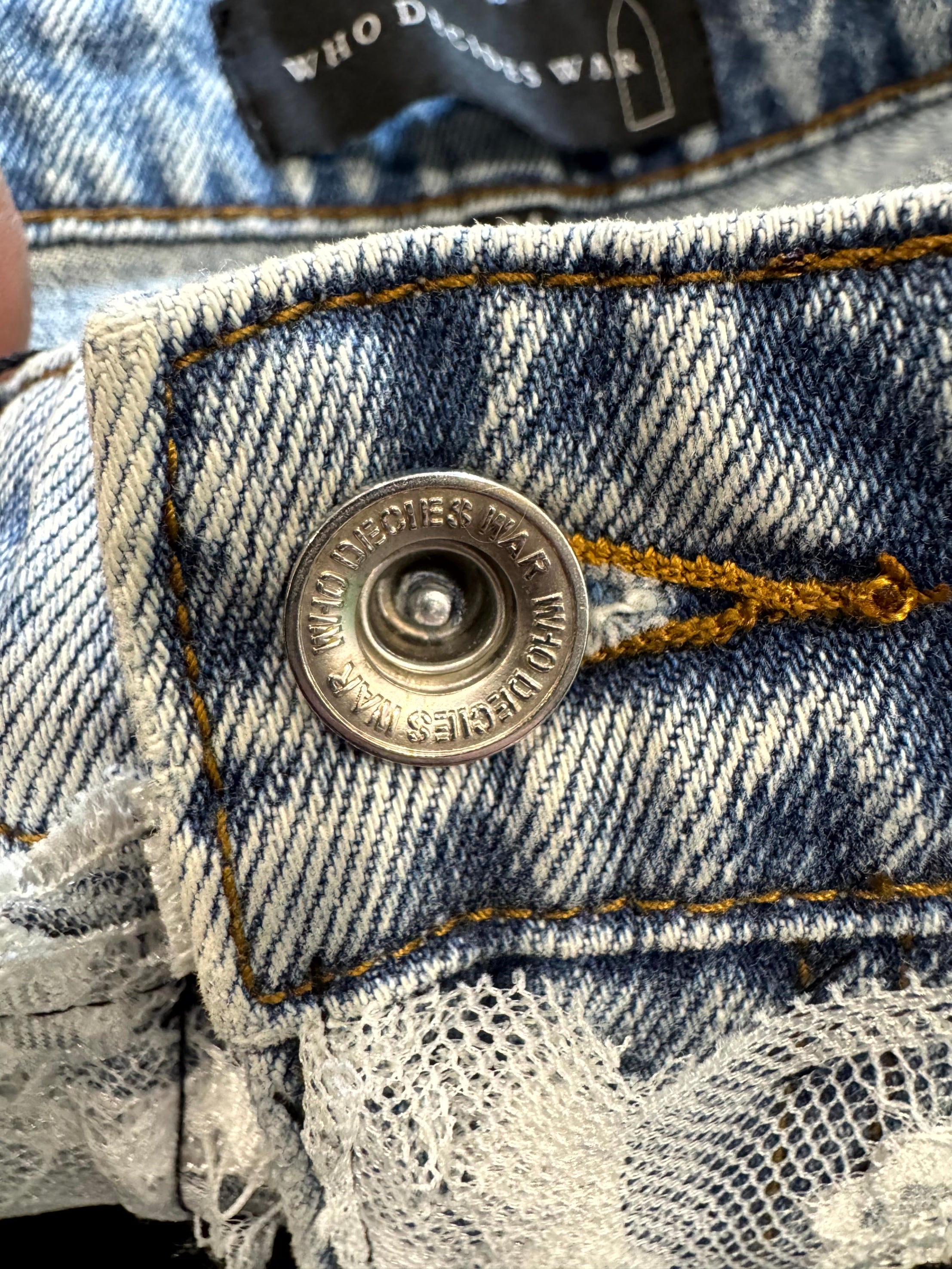 Who Decides War Sky Grid Lace Denim Light Wash Jeans