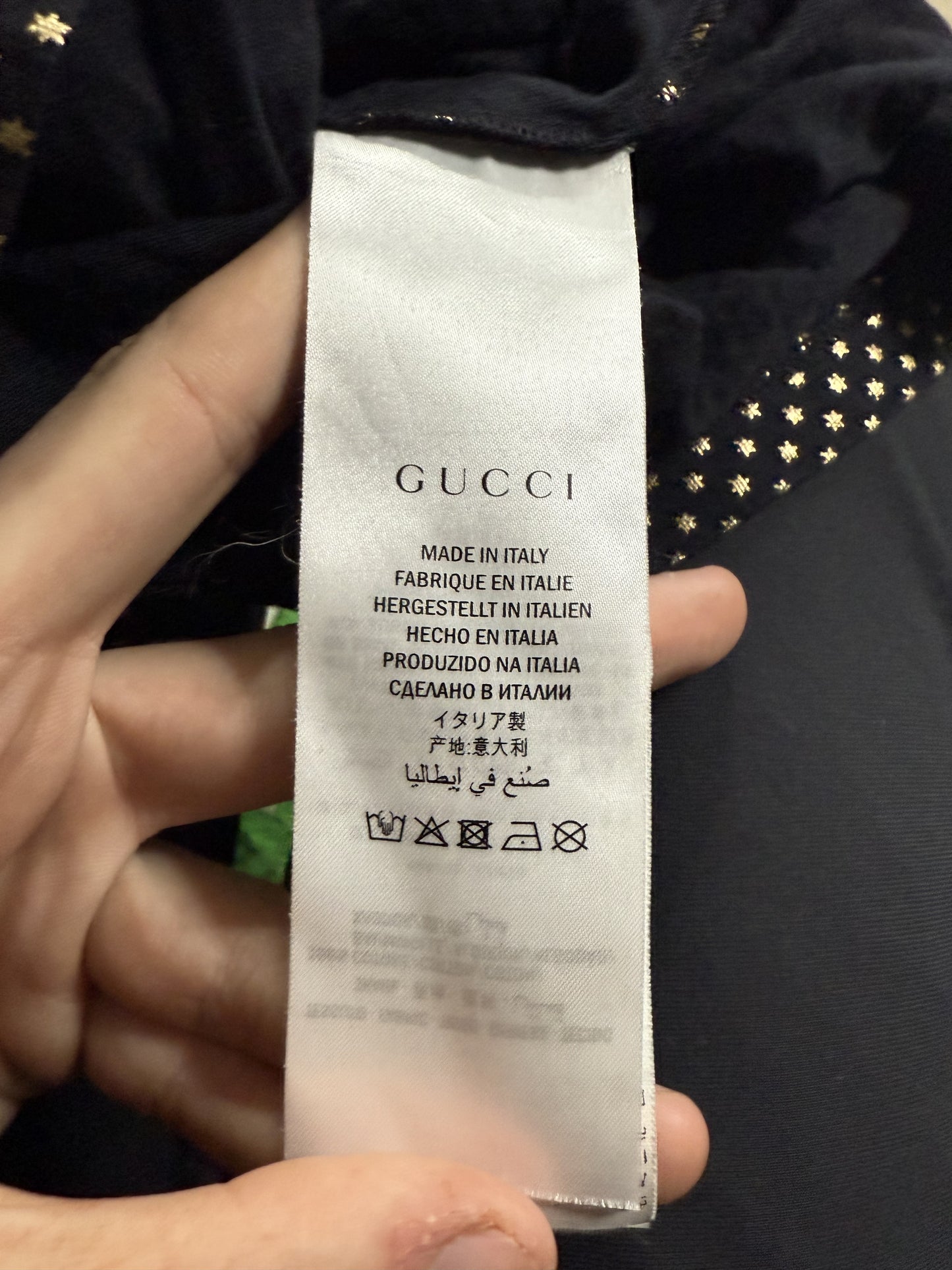 Gucci Tee Black Gold Stars GUCCY Used Small