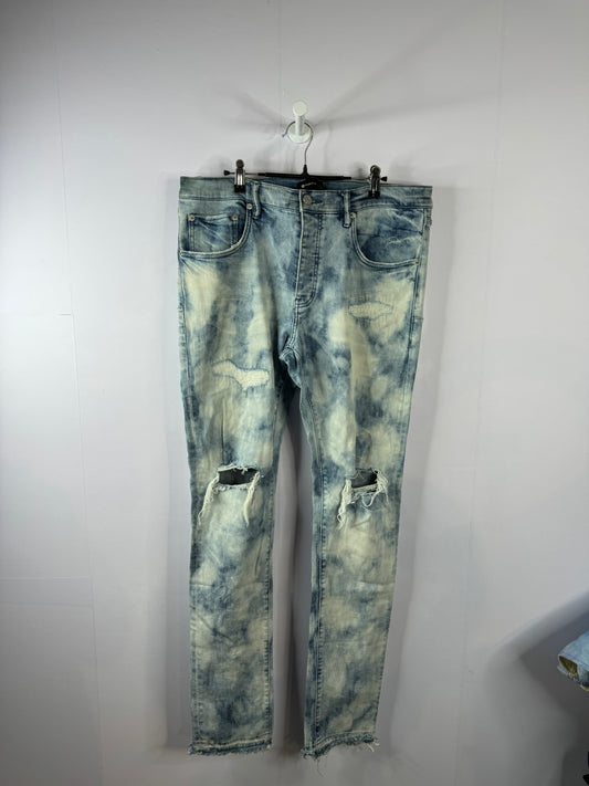 Purple Jeans Bleach Wash Distressed Used 36