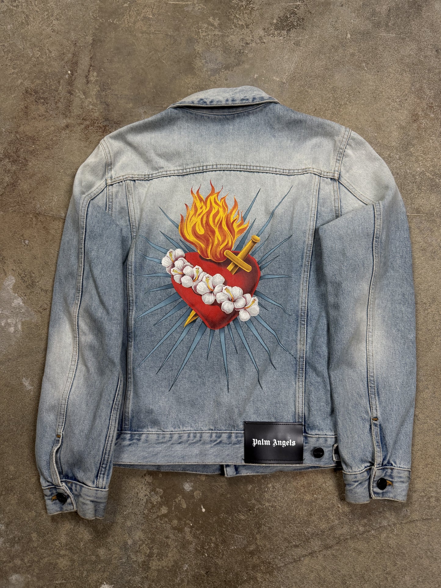 Palm Angels Flame Heart Denim Jacket Used Medium N/A