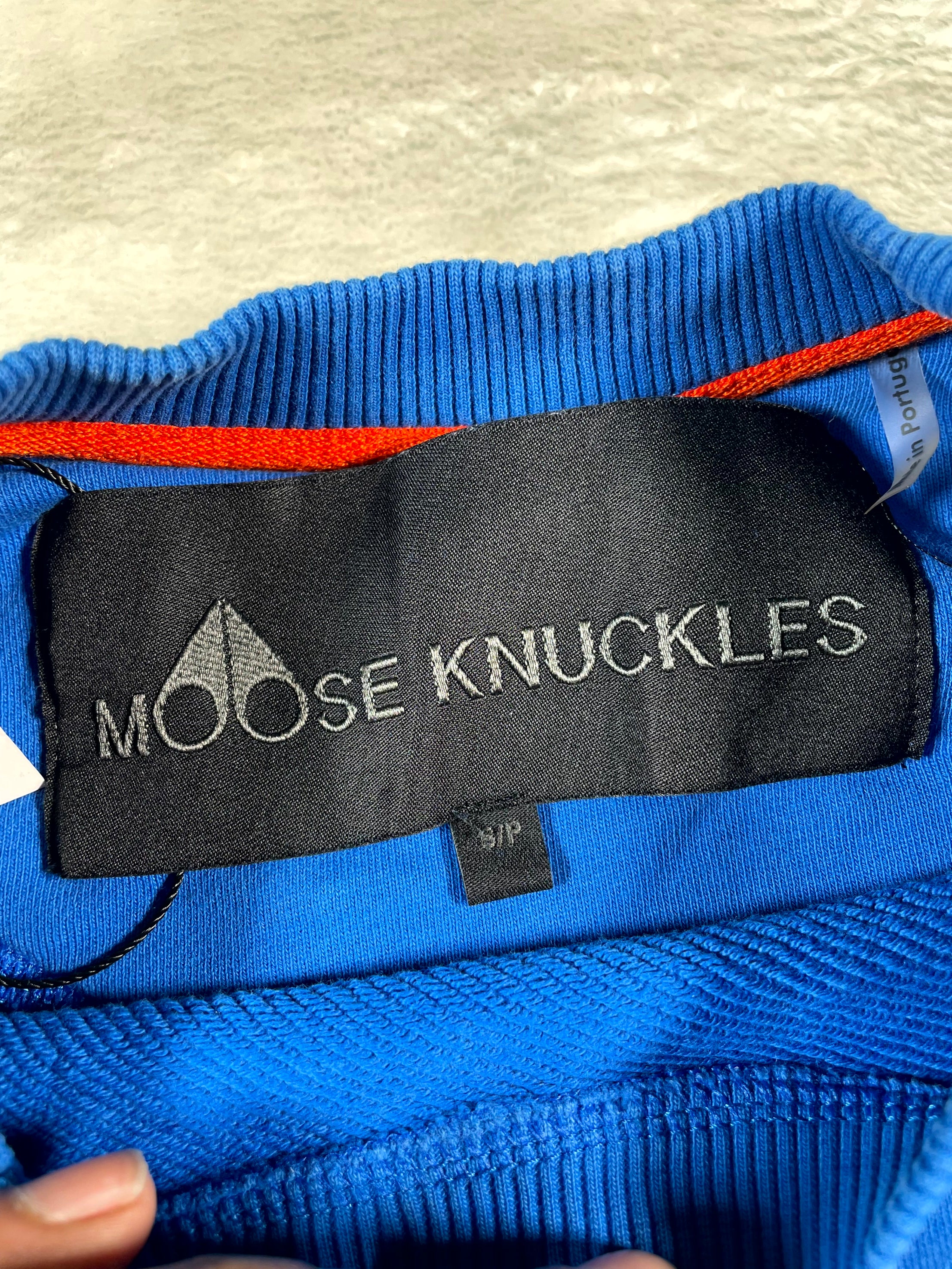 Moose Knuckles Metal Plate Crewneck Blue Sweater