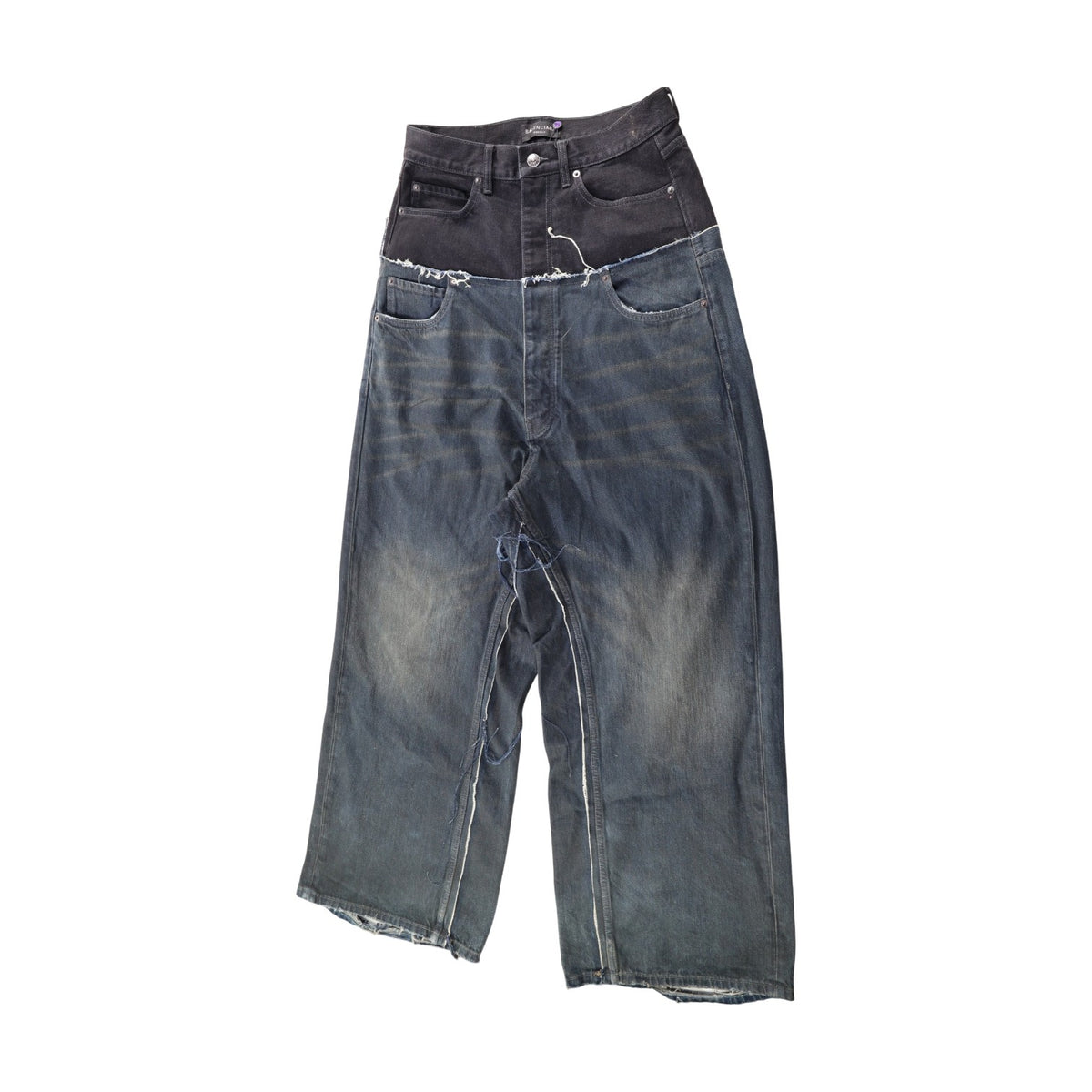 Balenciaga Cut Up Double Waist Wide Leg Jeans