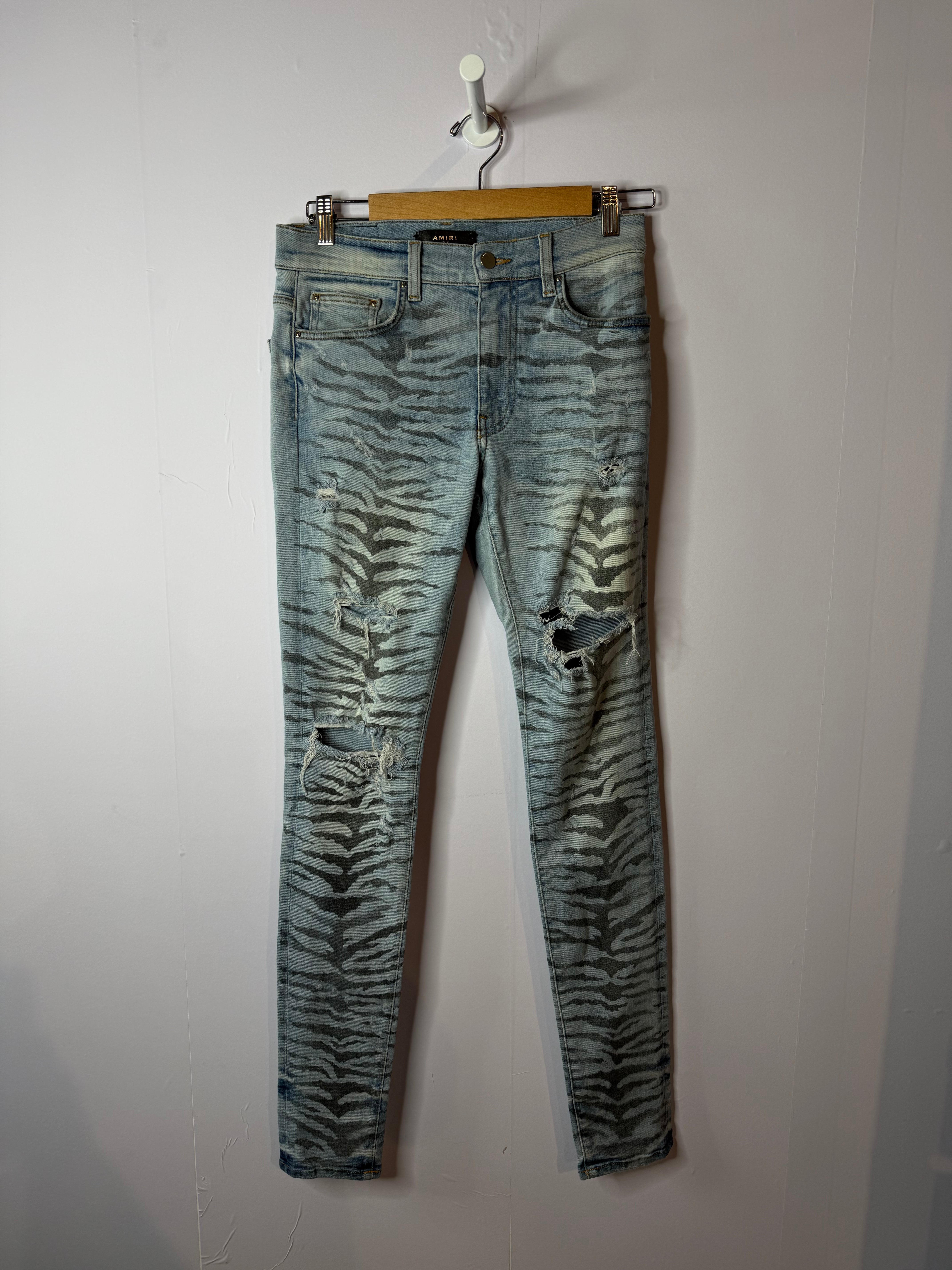 Amiri Light Wash Cheetah Jeans Used 30