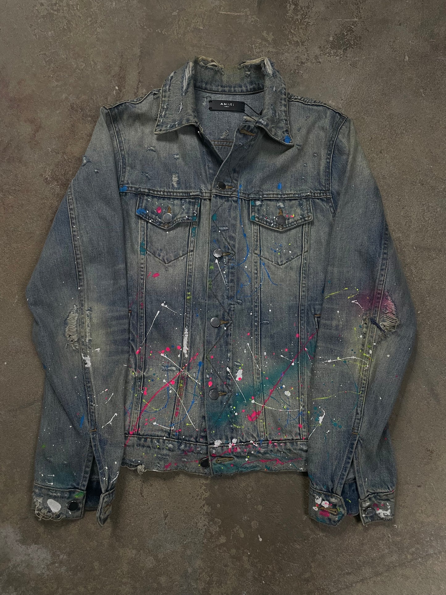 Amiri Denim Miami Splatter Jacket Light Wash Used Large