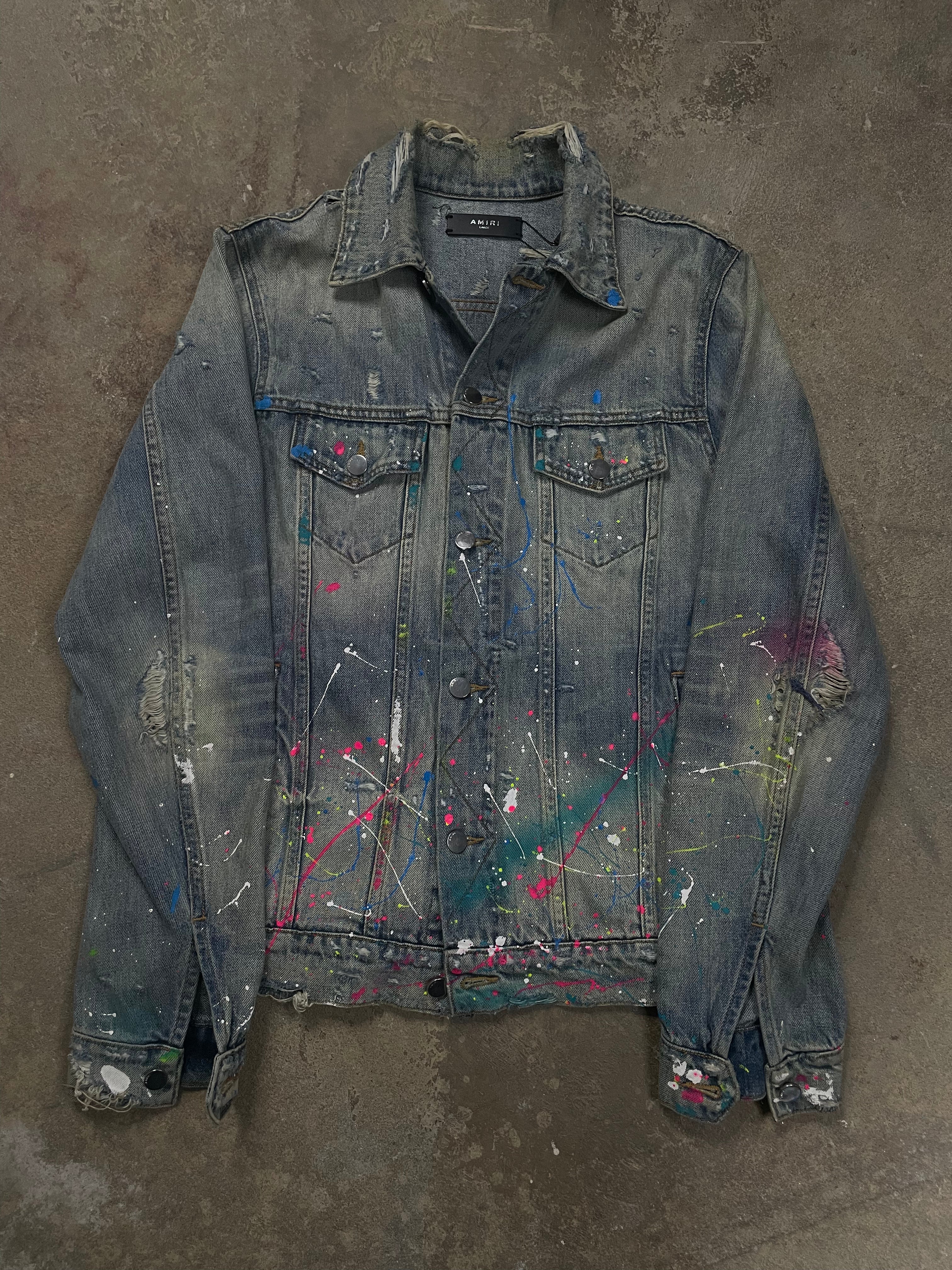 Amiri Denim Miami Splatter Jacket Light Wash Used Large