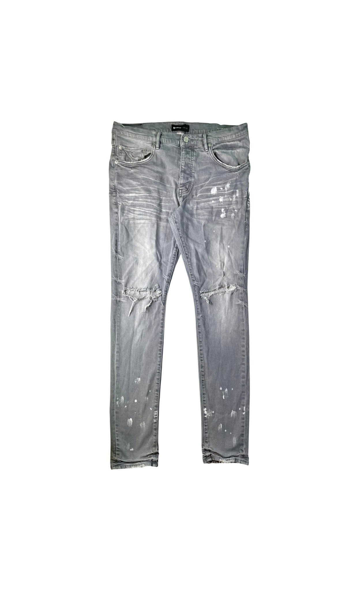 Purple Brand Splatter Ripped Grey Jeans