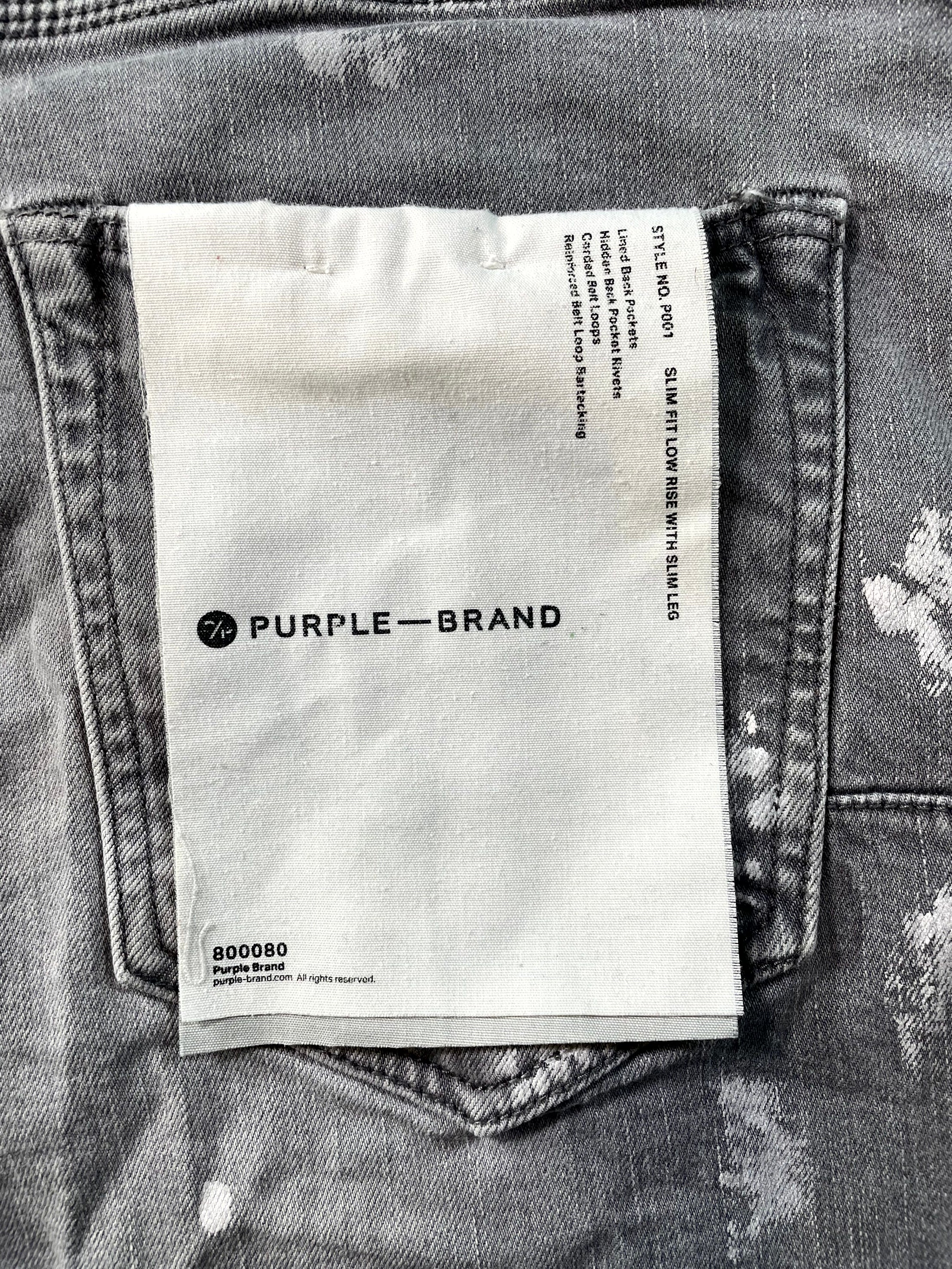 Purple Brand Splatter Ripped Grey Jeans