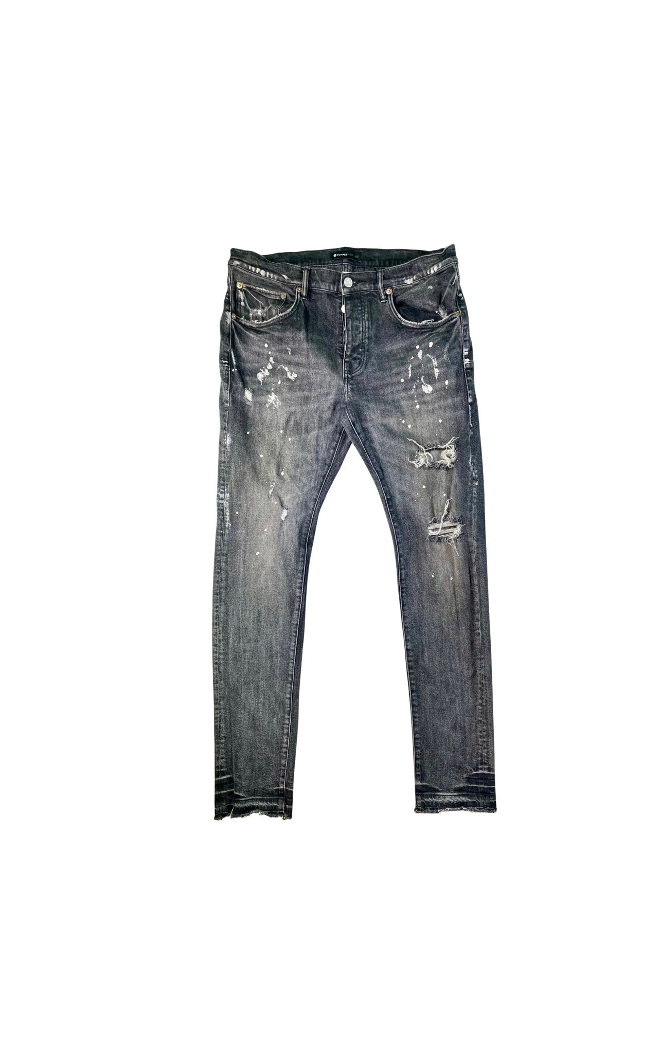 Purple Brand Splatter Ripped Black Wash Jeans