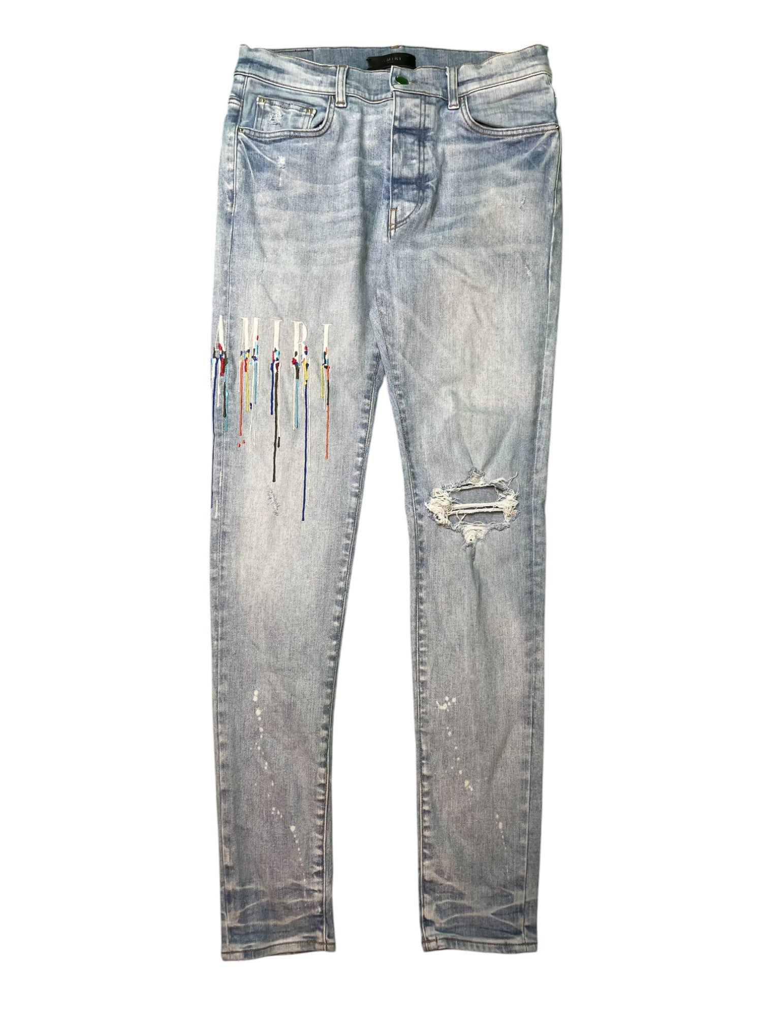 Amiri Side Logo Paint Drip Light Wash Jeans