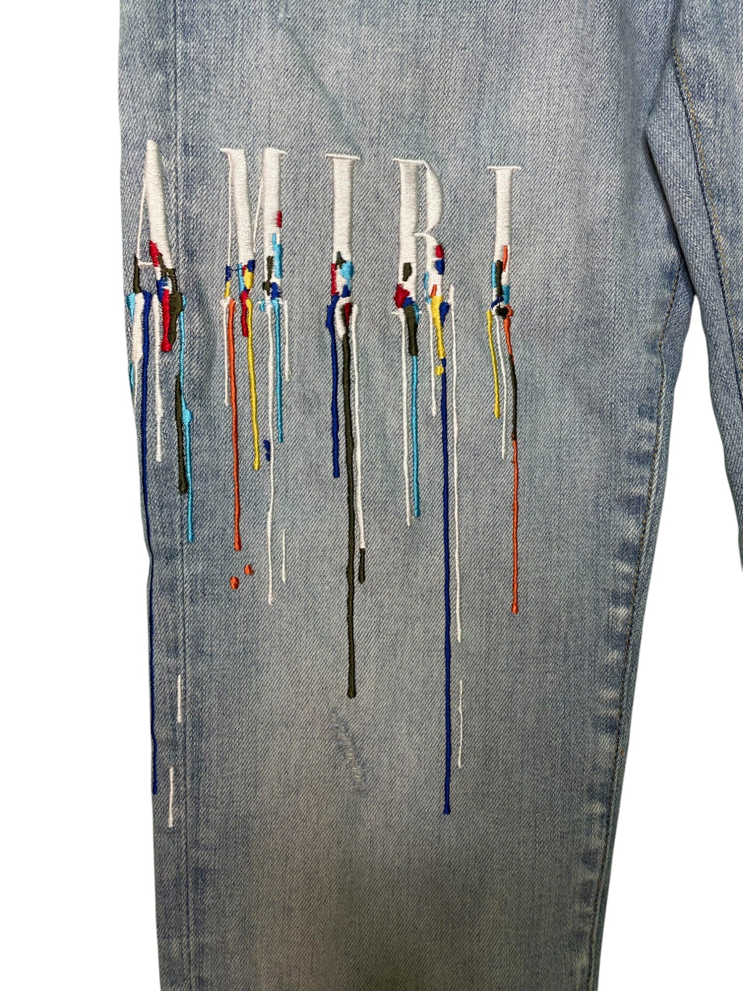 Amiri Side Logo Paint Drip Light Wash Jeans