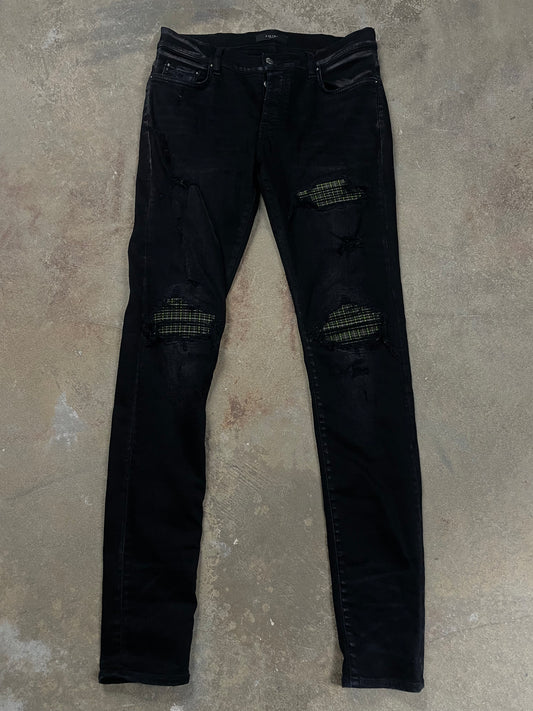 Amiri Jeans MX1 Black Neon Plaid Patch Used 33