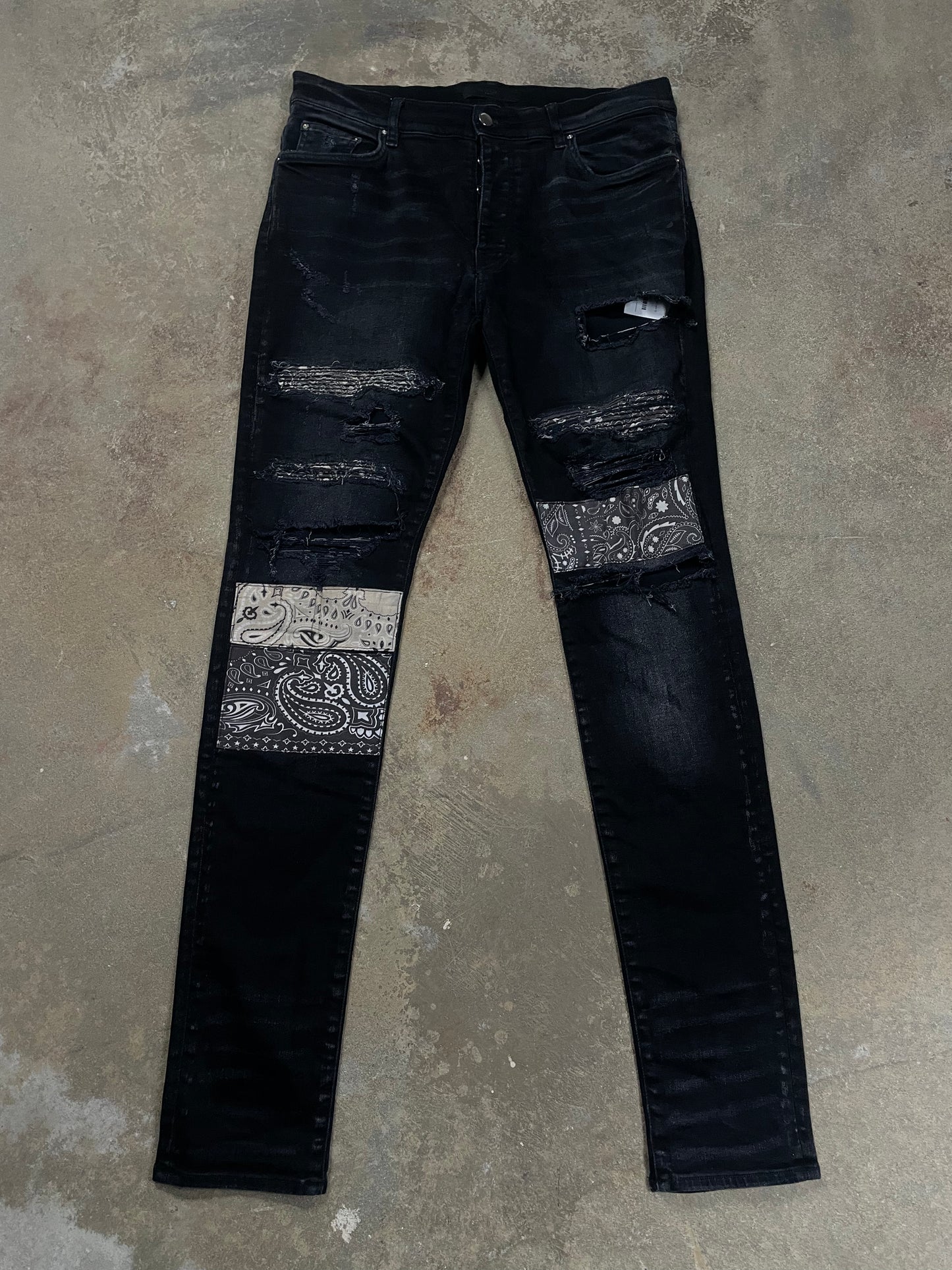 Amiri Jeans Black Paisley Patchwork Used 32