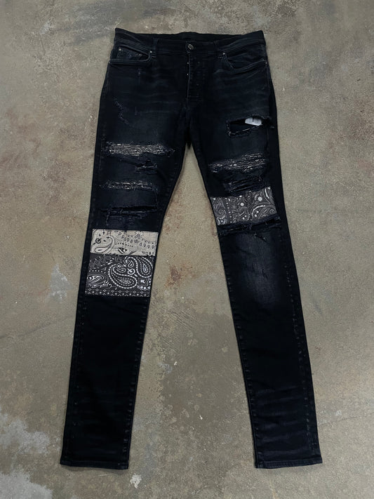 Amiri Jeans Black Paisley Patchwork Used 32