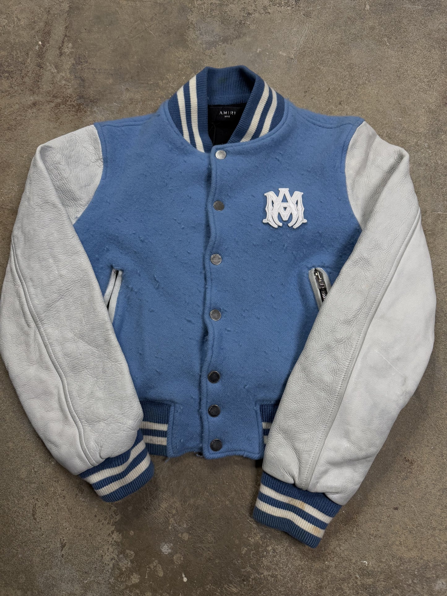 Amiri Varsity Jacket Baby Blue White Used Large (FIT like Small)