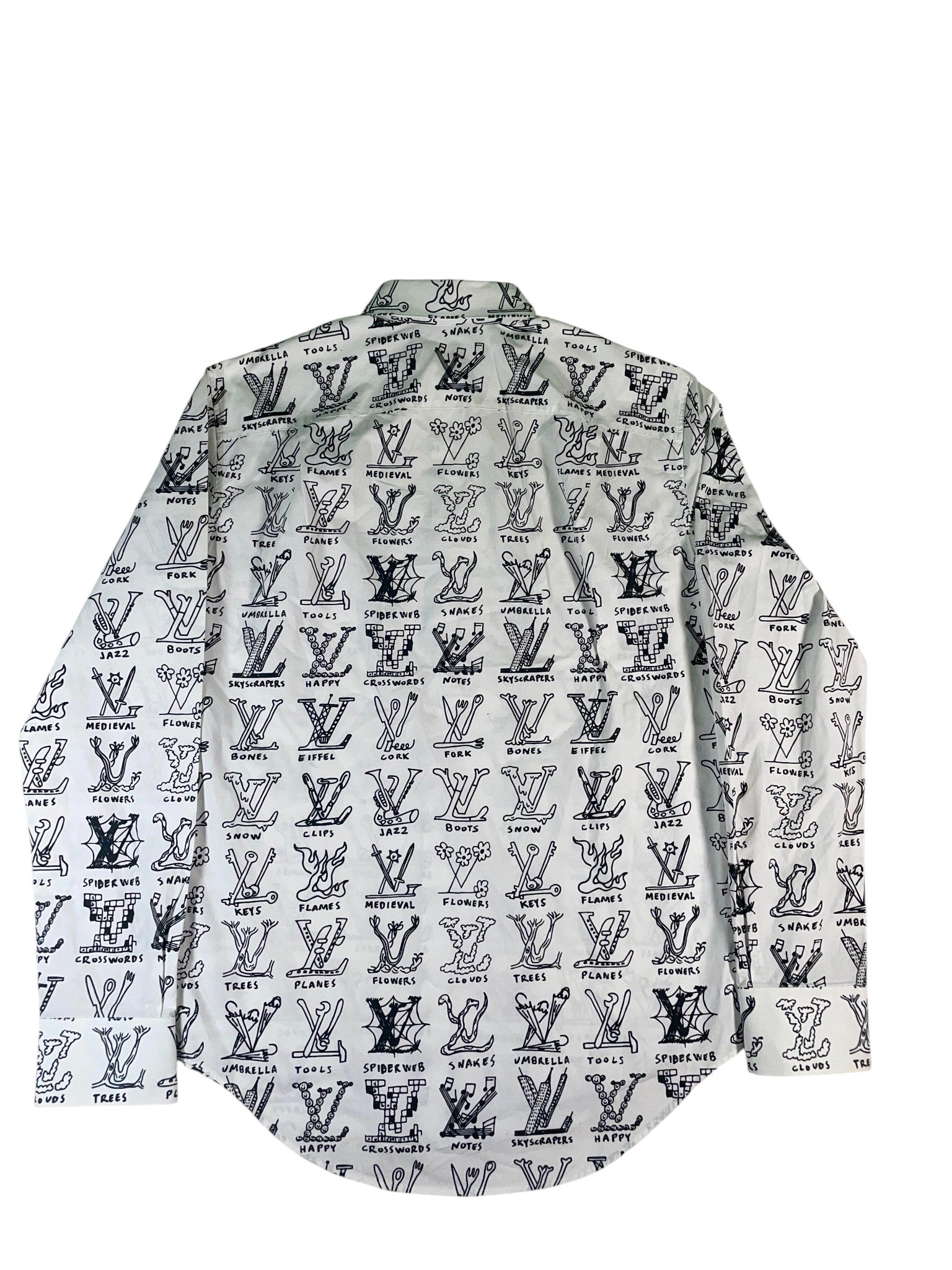 Louis Vuitton Multi Logo Print White & Black Button Up Shirt