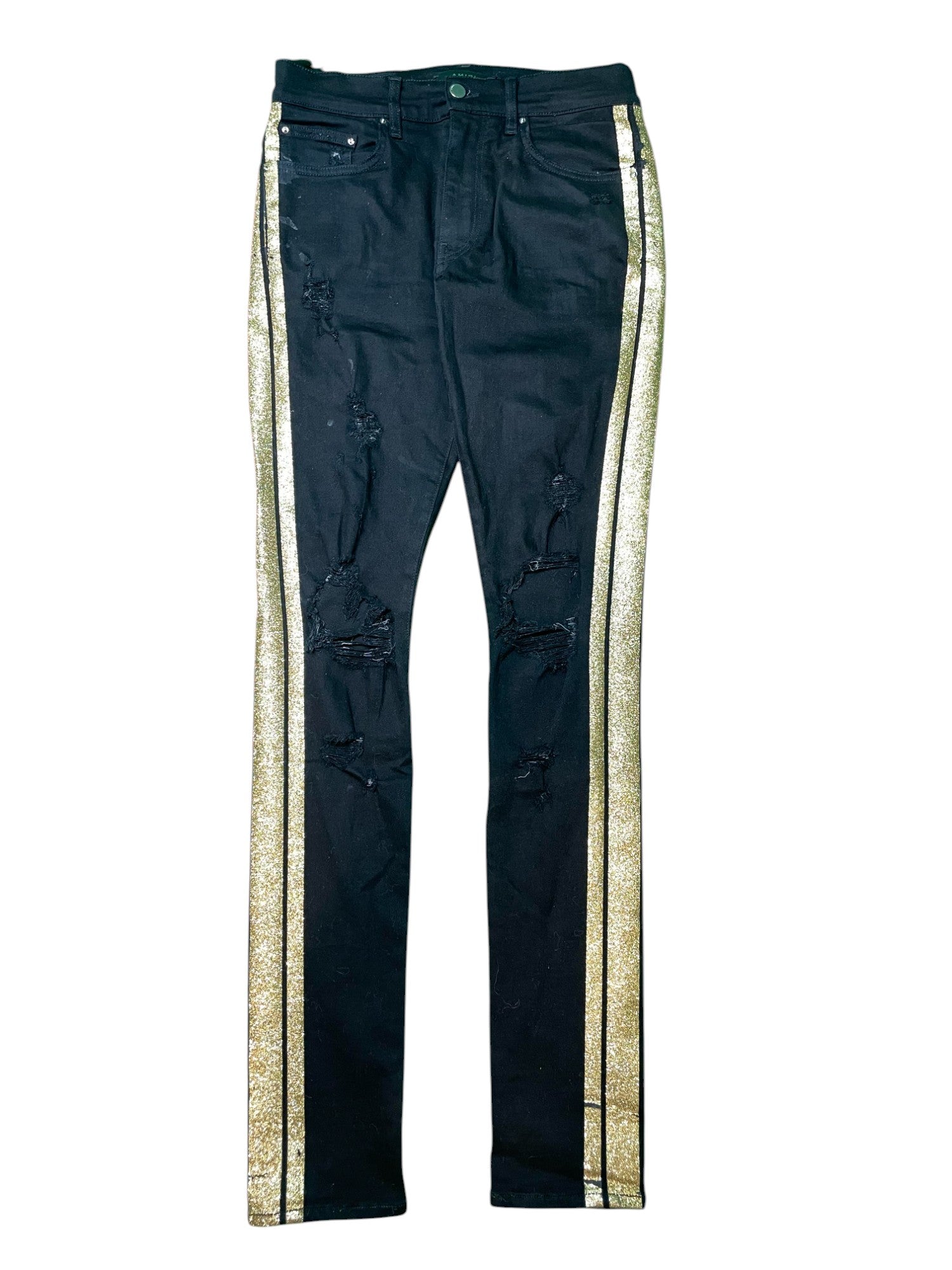 Amiri Thrasher Gold Stripe Black Jeans