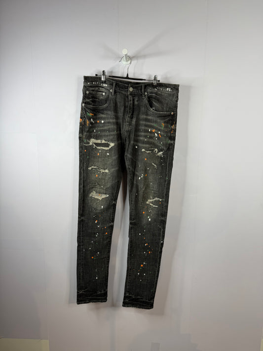 Purple Jeans Grey Orange Green Splatter Used 34