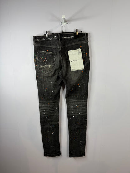Purple Jeans Grey Orange Green Splatter Used 34