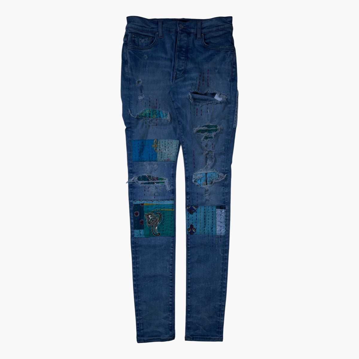 Amiri Patchwork Light Wash & Teal Jeans