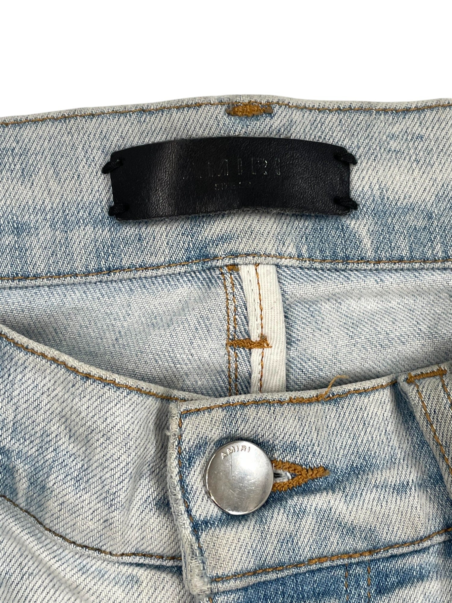Amiri White Bandana Patch Light Wash Jeans