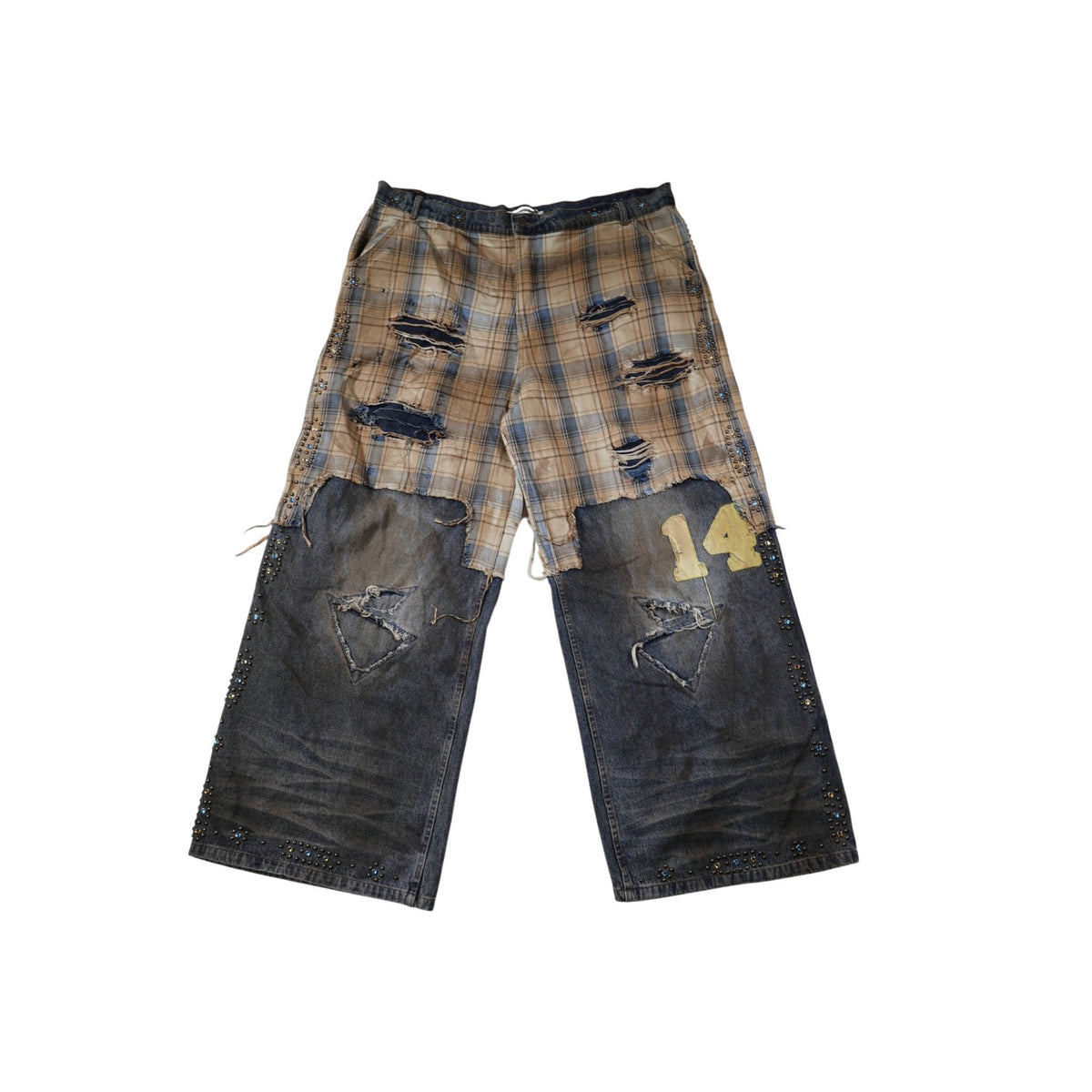 Vale Plaid Armor Light Wash, Tan & Blue Jeans