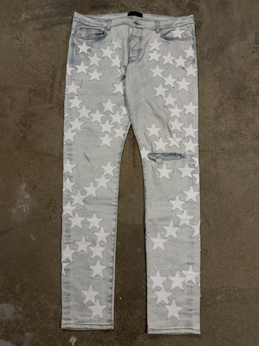 Amiri Chemist Jeans Light Wash White Stars Used 38