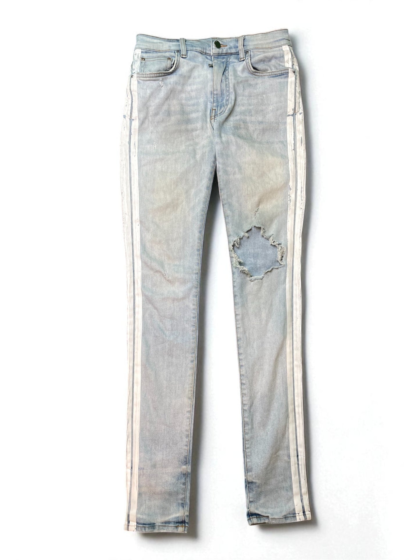 Amiri Thrasher White Stripe Light Wash Blue Jean