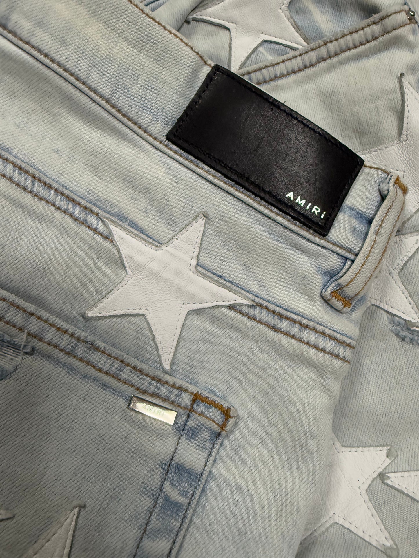 Amiri Chemist Jeans Light Wash White Stars Used 38