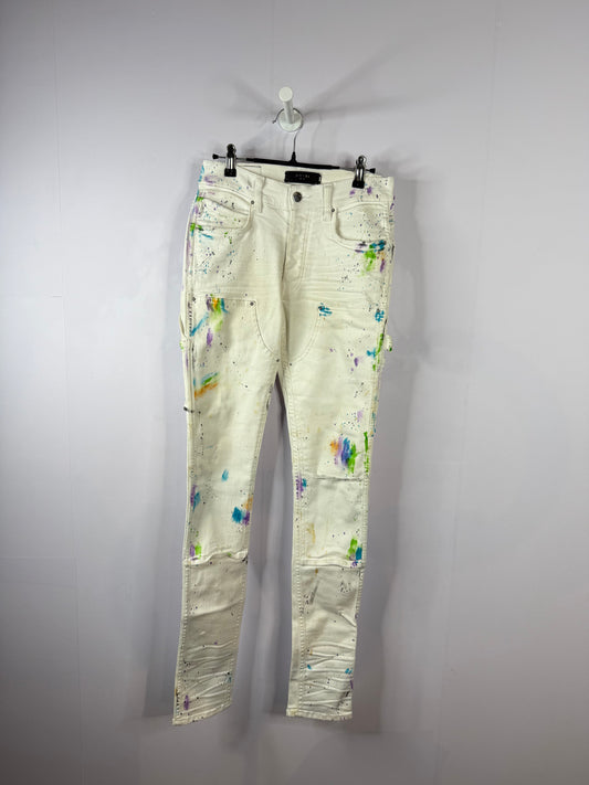Amiri Double Knee Splatter Denim White Used 29