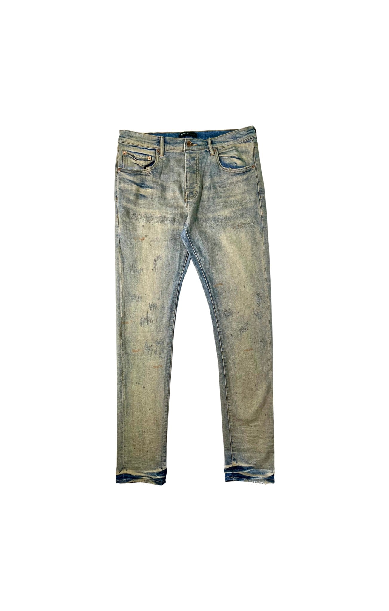Purple Brand Paint Splatter Faded Wash Jeans