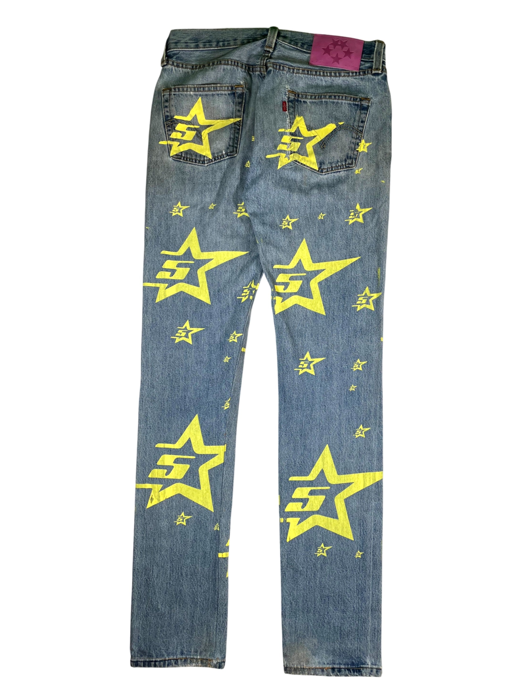 Sp5der Star Light Wash & Yellow Jeans