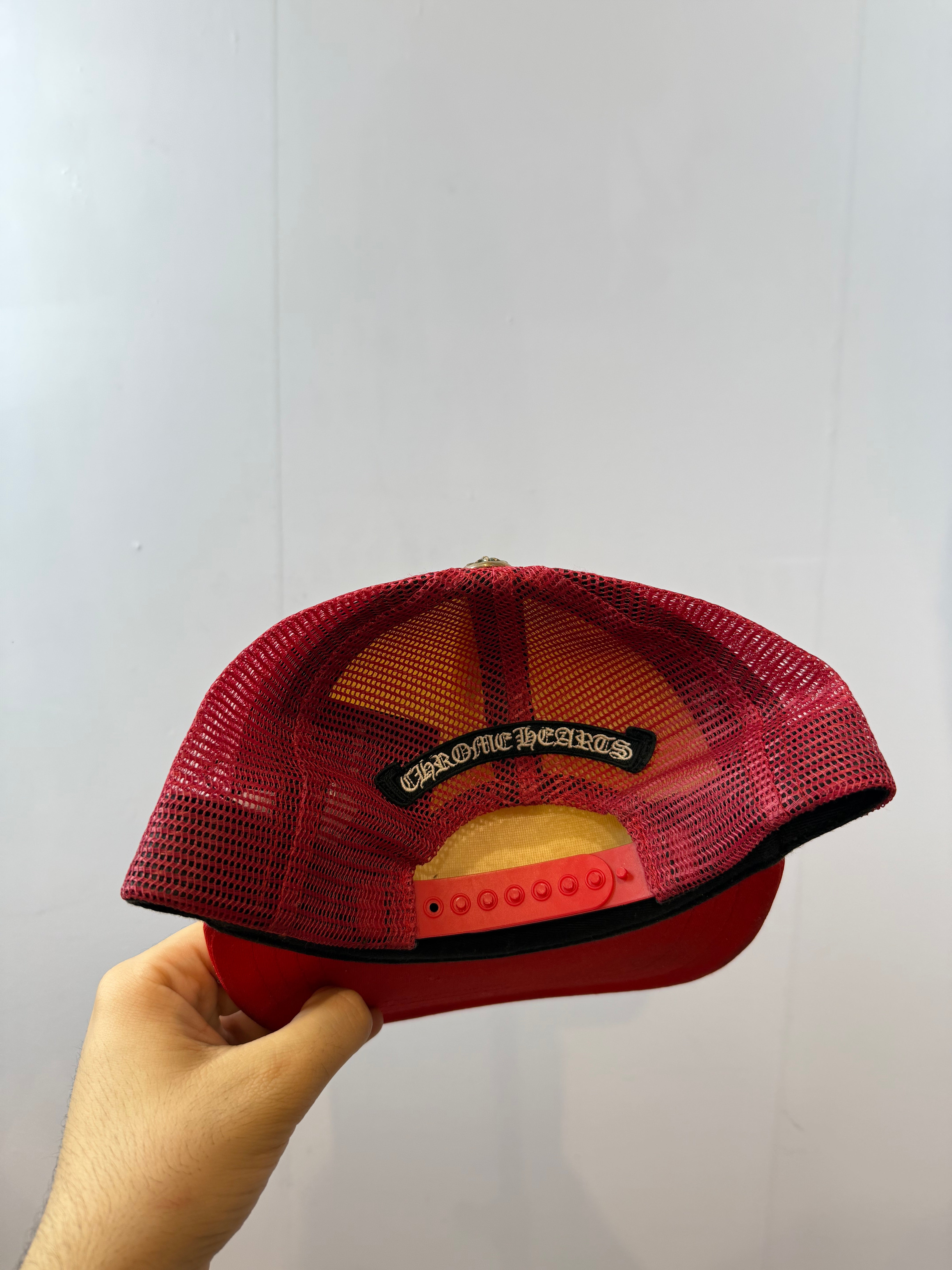 Chrome Hearts Triple Cross White & Red Trucker Hat