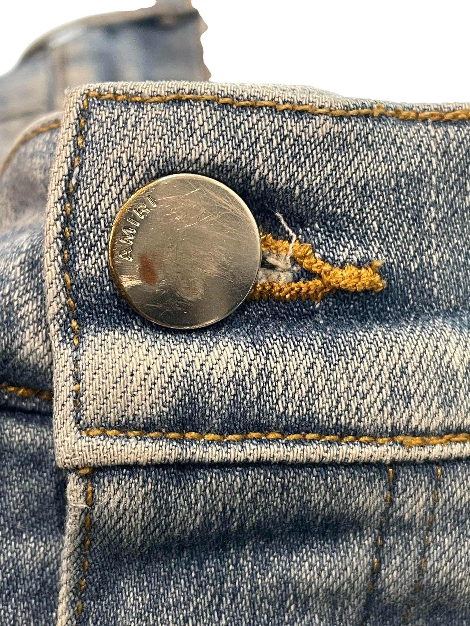 Amiri Burgundy & Blue Plaid Patch Light Wash Jeans