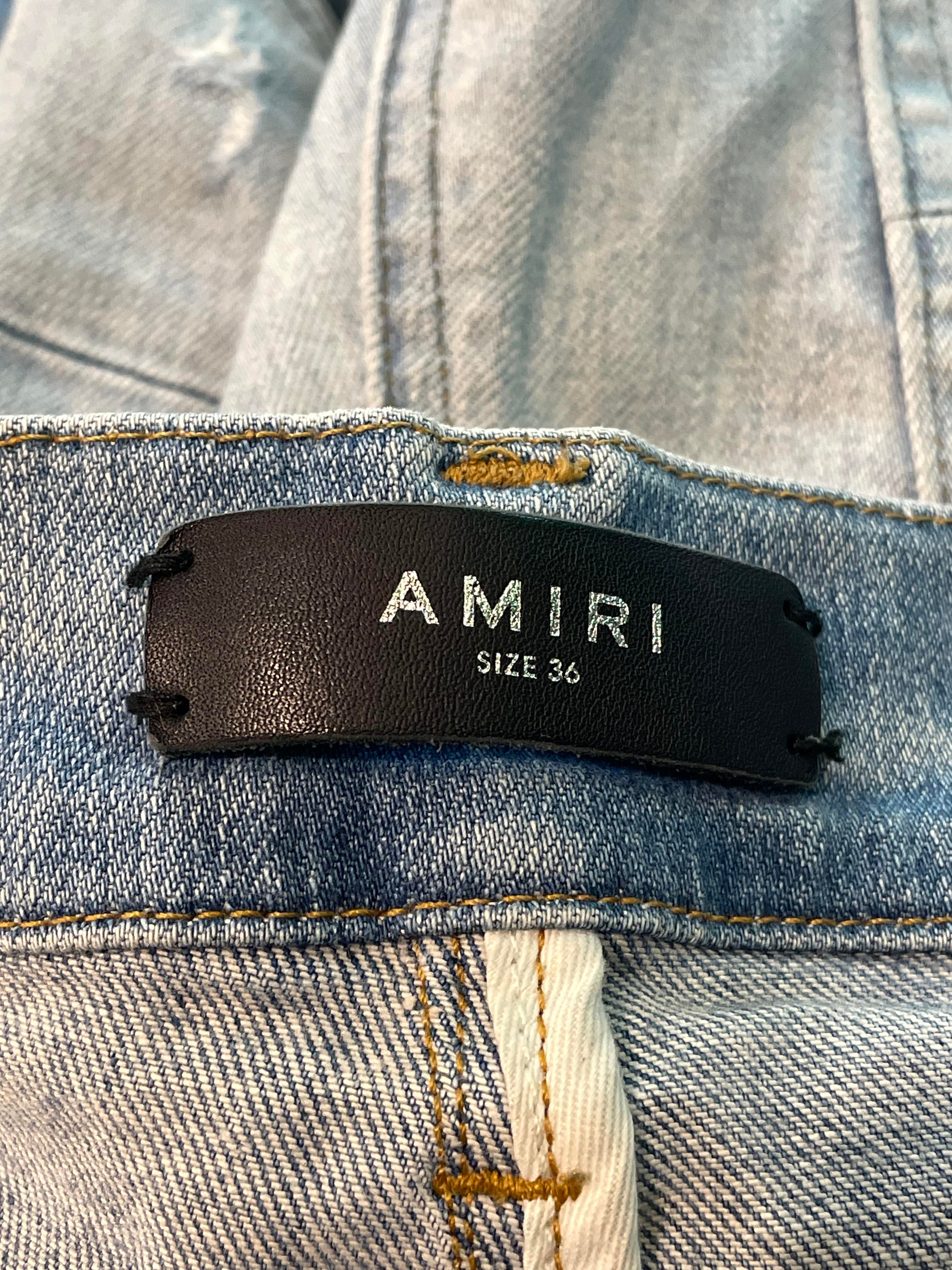 Amiri Burgundy & Blue Plaid Patch Light Wash Jeans