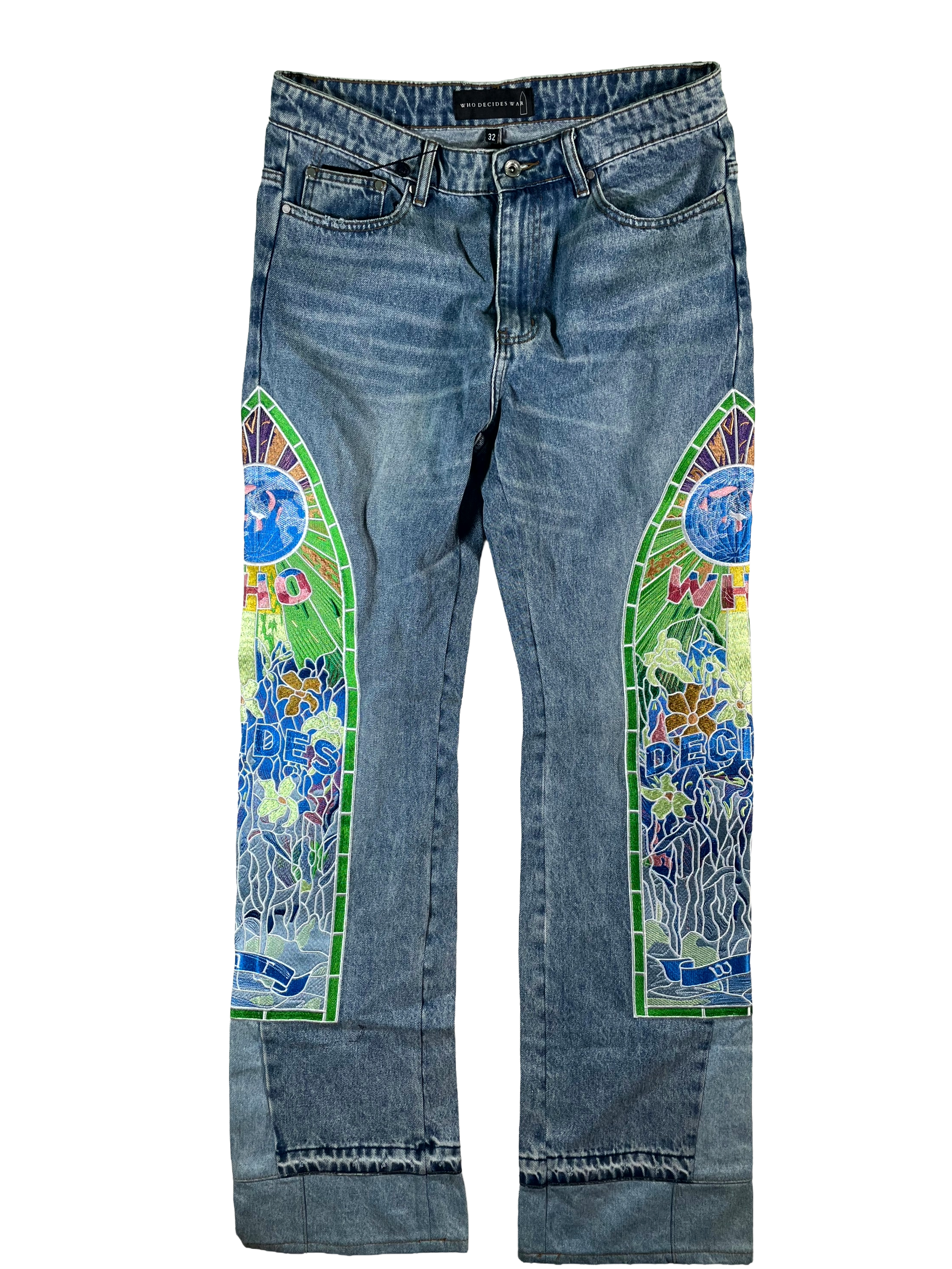 Who Decides War Embroidered Sky Blue Denim Jeans