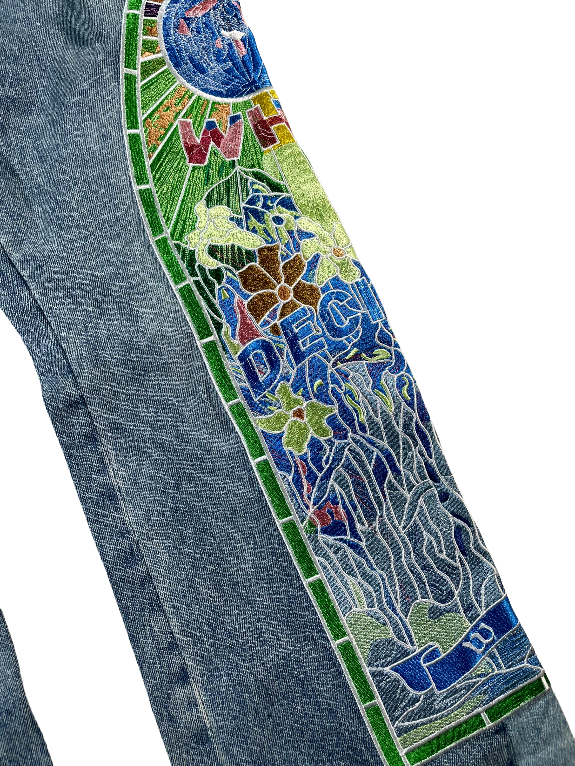 Who Decides War Embroidered Sky Blue Denim Jeans