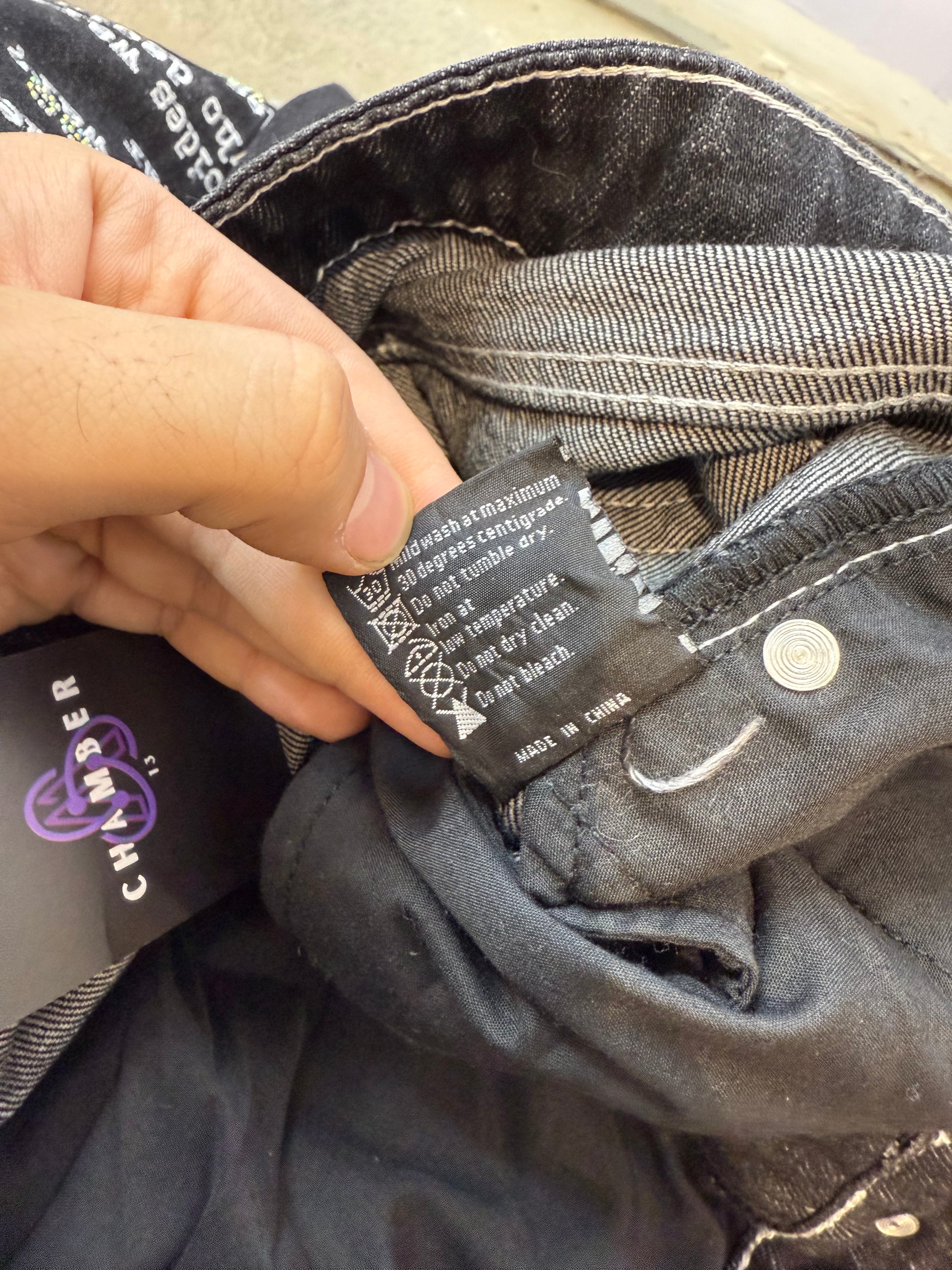 WDW Rhinestone Scripture Black Jeans