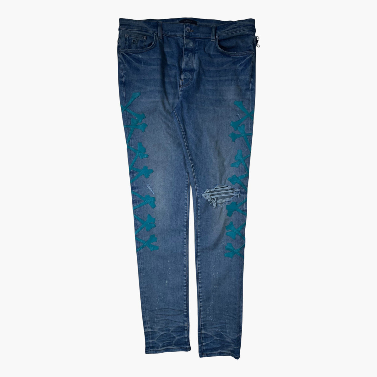 Amiri Teal Bones Light Wash Jeans